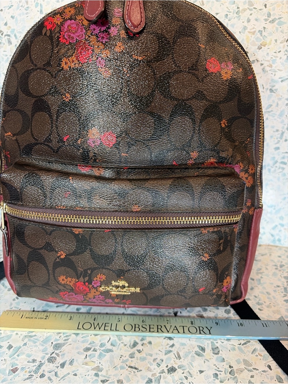 Coach F38049 Prairie Floral Signature Canvas Backpack Burgundy Leather - Picture 3 of 13